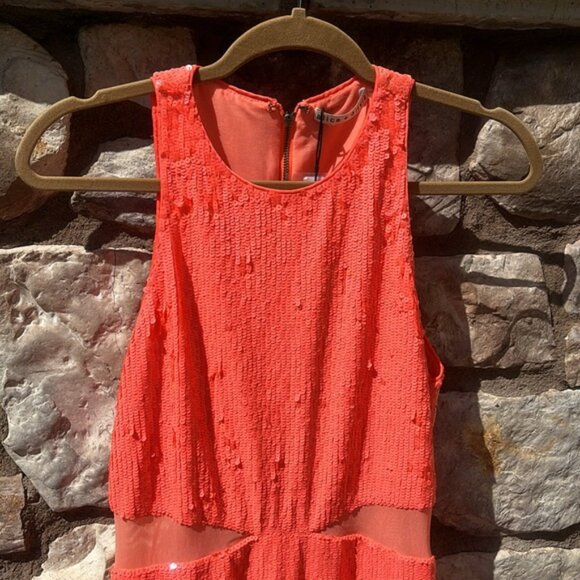 Alice + Olivia Dress Cara Sequin Mesh Cut Out Coral Sleeveless Size 6 NWT - Picture 2 of 12
